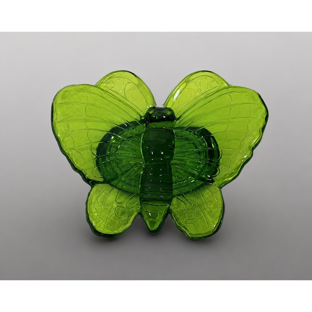 VIKING Glass - Vintage MCM Avocado Green Butterfly Trinket Dish - 5.75 x 4.5"